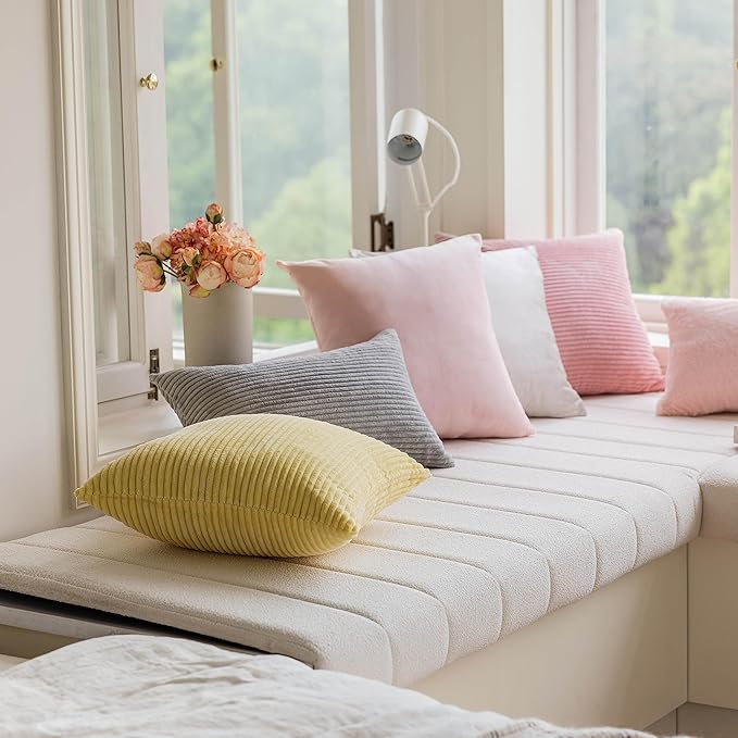 Home Brilliant Yellow Fall Pillow Cover 18x18 Yellow Decoration Striped Velvet Corduroy Decorative Throw Pillowcase Throw Pillow for Bed Sofa Winter Decor, Sundress, (45x45 cm, 18inch)