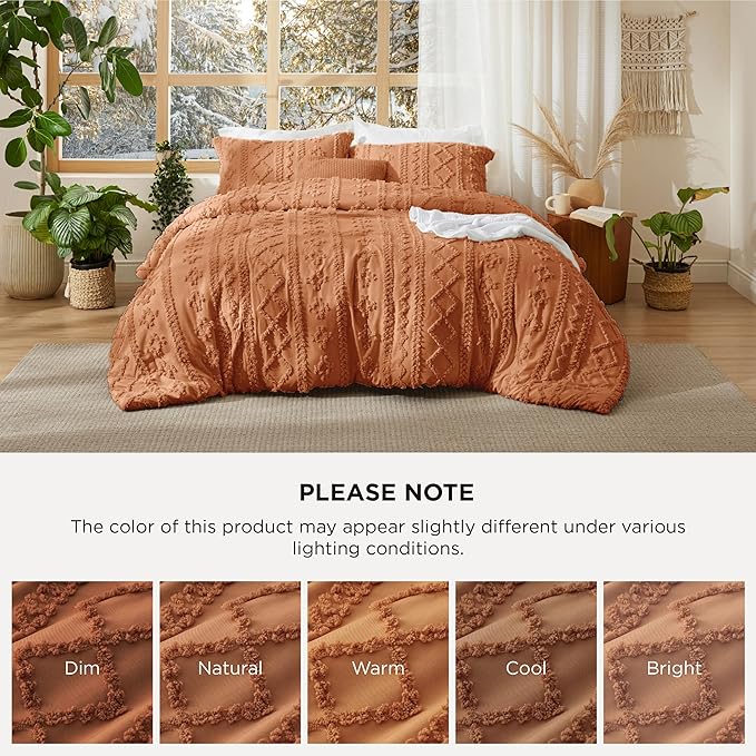 Bedsure Tufted Boho Comforter Set King Size - Pumpkin Boho Bed Set, GentleSoft™ 3 Pieces Farmhouse Shabby Chic Embroidery Bedding, Gifts for Woman, Soft Jacquard King Comforter for All Seasons