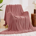 inhand Coral Pink Throw Blanket for Couch Bed,Chunky Chenille Woven Soft Warm Christmas Blankets Gifts for Women with Tassels, Cozy Boho Farmhouse Fall Winter Decor,60"x80",Medium Thick