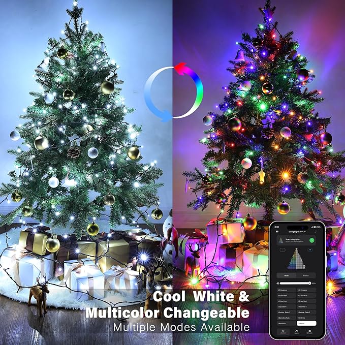 Brizled Smart Christmas Lights, 66FT 200 LED Color Changing Christmas String Lights App & Voice Control, Dimmable Cool White & Multicolor Xmas Tree Lights Music Sync for Indoor Outdoor Wedding Party