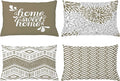Ambesonne Geometric Throw Pillow CushiCase Pack 4, Home Phrase Minimal Zigzag Squama Dahlia Flowers ChevrTribal, Modern Accent Double-Sided Digital Printing, 20" x 12", Cocoa White Charcoal Grey