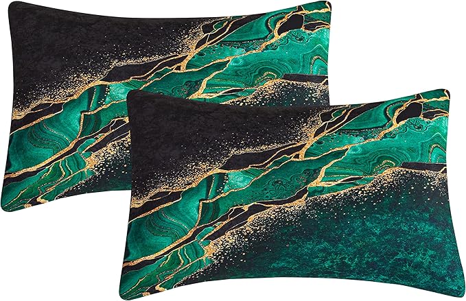 Tailor Shop Black Green and Gold Bedding Sets Full Size for Women Girls Color Ripple Printed Marble Comforter Set with 1 Comforter 2 Pillowcases…