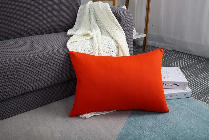 TangDepot Handmade Decorative Solid 100% Cotton Canvas Throw Pillow Covers/Pillow Shams, (12" x20" , Red Orange, 1 Count (Pack of 1))