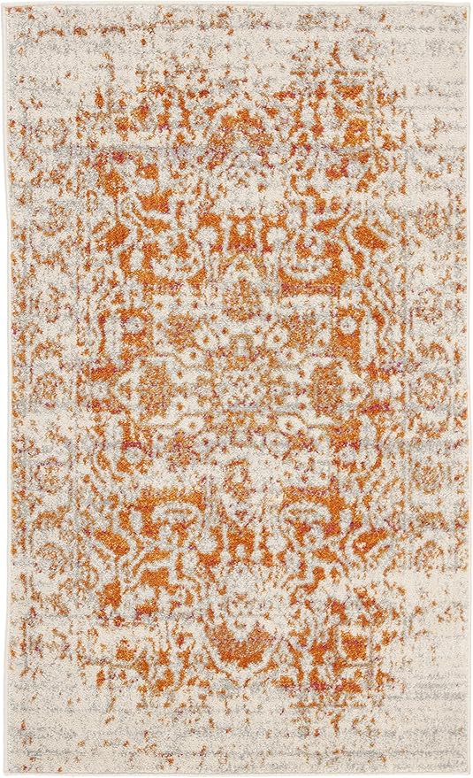 SAFAVIEH Madison Collection Accent Rug - 3' x 5', Orange & Ivory, Snowflake Medallion Distressed Design, Non-Shedding & Easy Care, Ideal for High Traffic Areas in Foyer, Living Room, Bedroom (MAD603P)