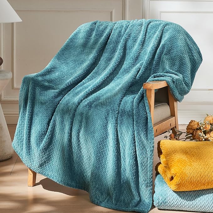 NEWCOSPLAY Super Soft Queen Blanket Dark Blue Premium Silky Flannel Fleece Leaves Pattern Lightweight Bed Blanket All Season Use (Dark Blue, Queen(90"x90"))