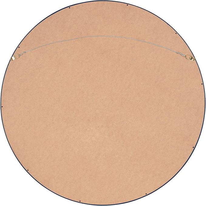 Kate and Laurel Travis Round Wood Wall Mirror, 25.6" Diameter, Navy Blue, Modern Wall Décor Accent