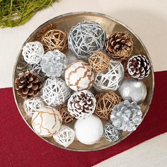 ANDALUCA Decorative Balls Bag Bowl Filler Home Decor (Silver Pinecone)