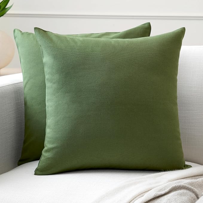 Encasa XO Throw Pillow Covers 20x20 in Set of 2 Leaf Green | No Inserts | Cotton Pillow Covers for Living Room, Bed, Sofa, Couch | Decorative Cushion Covers with Improved Zippers