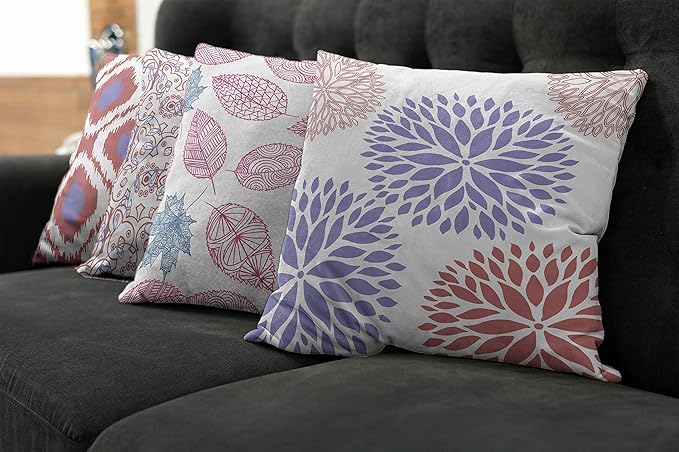 Ambesonne Vintage Throw Pillow Cushion Case Pack of 4, Bohemian Ornamental Leaves Dahlia Pattern Geometric Art Curlicue Motif, Modern Accent Double-Sided Digital Printing, 20", Lavender Pale Maroon