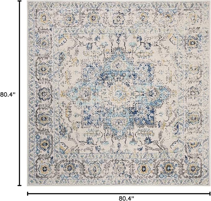SAFAVIEH Madison Collection Area Rug - 6'7" Square, Turquoise & Ivory, Snowflake Medallion Distressed Design, Non-Shedding & Easy Care, Ideal for High Traffic Areas in Living Room, Bedroom (MAD603K)