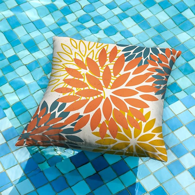 DFXSZ Orange Yellow Flower Pillow Covers 20x20 Inch Set of 2 Fall Throw Pillows Outdoor Waterproof Decor for Living Room Sofa Patio Funiture Garden Floral Polyester Pillow Covers 012E20