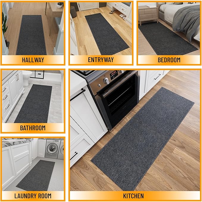 Ottomanson 2' x 9' Ultra-Thin Hallway Runner Rug - Durable Non-Slip Carpet for High-Traffic Areas - Fits Under Doors for Seamless Entry - Ideal for Kitchen, Entryway, Bedroom & Living Room, Black