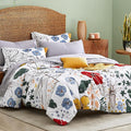 CASAAGUSTO Queen Comforter Set, 7 PCS White Floral Comforter Set with Flowers Leaves Pattern, Soft Seersucker Design All Season Microfiber Queen Size Bedding Set (90"X90"