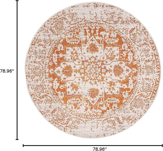 SAFAVIEH Madison Collection Area Rug - 6'7" Round, Orange & Ivory, Snowflake Medallion Distressed Design, Non-Shedding & Easy Care, Ideal for High Traffic Areas in Living Room, Bedroom (MAD603P)