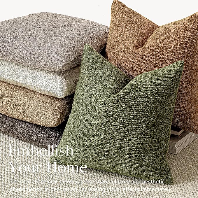 Foindtower Decorative Textured Boucle Throw Pillow Covers Accent Solid Pillow Cases Neutral Soft Cozy Couch Cushion Case for Chair Sofa Bedroom Living Room Home Decor 16x16 Inch,1PC,Forest Green