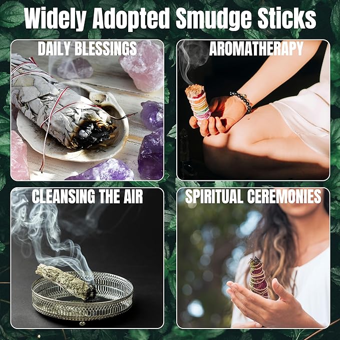 Ancient Veda Joy Organic White Sage Smudge Sticks with Flowers for Cleansing Home, Meditation, Yoga, Healing and Smudging | Sustainably Sourced California White Sage Bundles (3 Pack - 4 Inch)