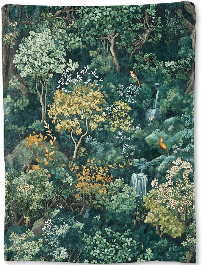 Enchanted Forest Blanket - Woodland Scene Lush Fleece Throw,Gifts for Kids Adult, Soft & Warm,Lightweight, for Modern Rustic Fantasy Decor, Nature Lovers, and Room Home Accents 50x60in
