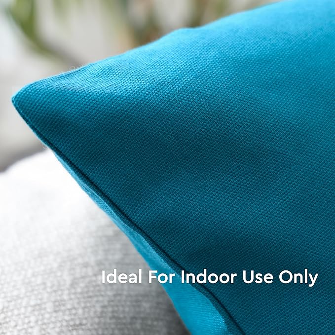 Encasa XO Throw Pillow Covers 24x24 in Set of 2 Azul Blue | No Inserts | Cotton Pillow Covers for Living Room, Bed, Sofa, Couch | Decorative Cushion Covers with Improved Zippers