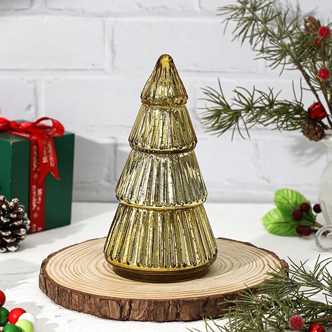Christmas Tree Shaped Candle, Christmas Tree Scented Candles Gift, Tower Shaped Mercury Xmas Tree Candles, Winter Xmas Table Decorations Gold Tree Candle, 8oz