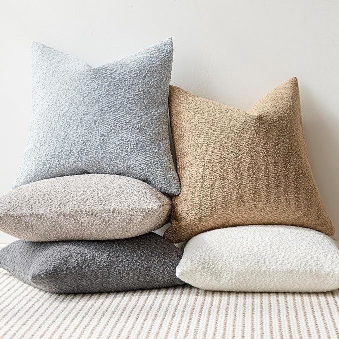 Foindtower Decorative Textured Boucle Throw Pillow Covers Accent Solid Pillow Cases Neutral Soft Cozy Couch Cushion Case for Chair Sofa Bedroom Living Room Home Decor 26 x 26 Inch,Light Blue