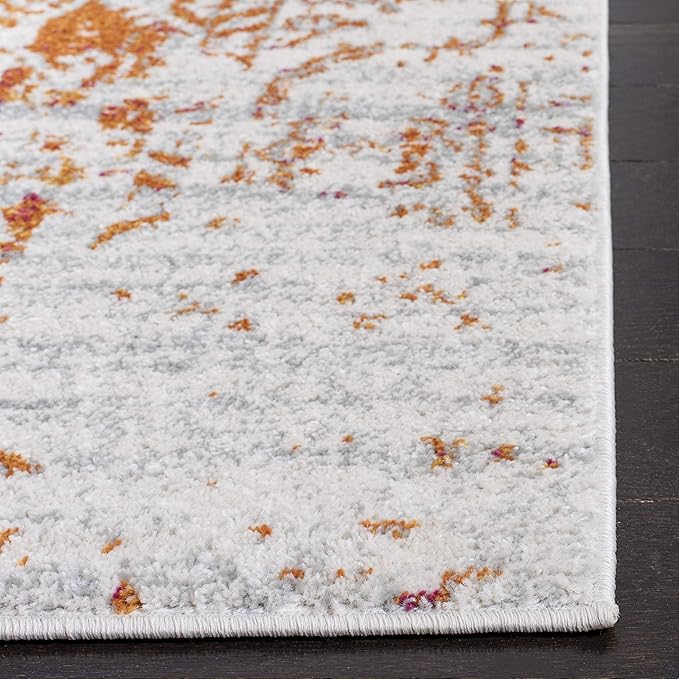 SAFAVIEH Madison Collection Area Rug - 6'7" Square, Orange & Ivory, Snowflake Medallion Distressed Design, Non-Shedding & Easy Care, Ideal for High Traffic Areas in Living Room, Bedroom (MAD603P)