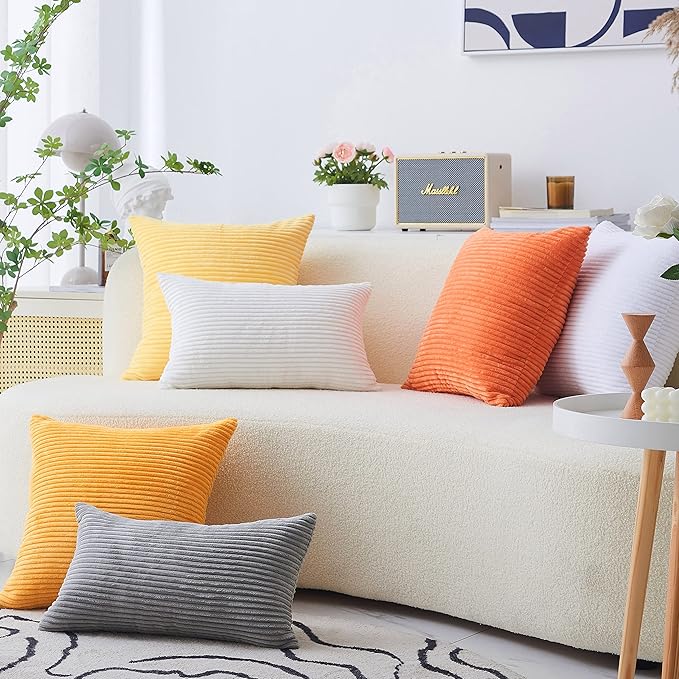 Home Brilliant Spring Pillow Cover Winter Decorative Striped Throw Pillow Cover Soft Corduroy Plush Pillowcase 20x20 for Couch Sofa Bench Car Chair, 20 x 20 inch (50cm), Creamy White