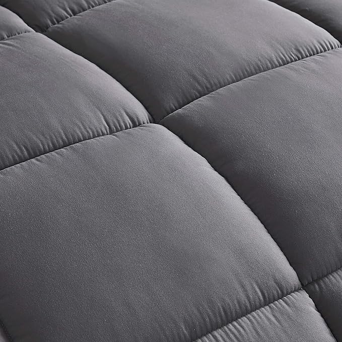Chezmoi Collection 2-Piece All Season Twin Comforter Set Gray, Soft Quilted Down Alernative Duvet Insert with Corner Tabs, Lightweight Microfiber Bedding, 64 x 88 Inches