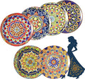 AHX Colorful Ceramic Plate Set of 6 – 8.7 Inch Bohemian Porcelain Plates for Serving Dessert, Appetizer and Salad – Microwave and Dishwasher Safe - Perfect for Party, Daily Meals and Gift Occasions