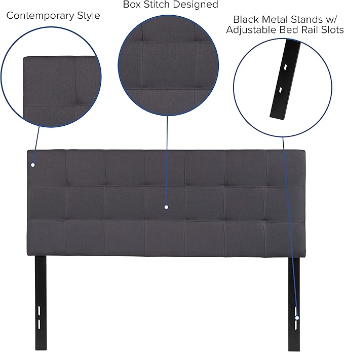 Flash Furniture Bedford Tufted Upholstered Full Size Headboard in Dark Gray Fabric