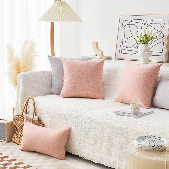Home Brilliant Pillow Covers 12x20 Decorative Throw Pillow Cover Rectangular Cushion Cover for Sofa, Oblong, 30 x 50 cm, Set of 2, Baby Pink