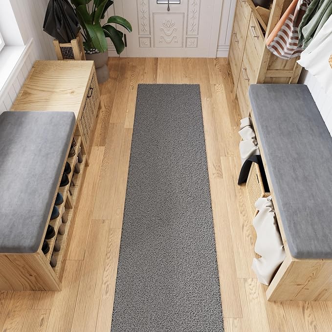 Ottomanson 2' x 16' Shaggy Runner Rug - Plush & Cozy Non-Slip Carpet for Bedroom, Living Room, Bathroom & Entryway - Durable & High-Traffic Friendly for Hallways & Dorms, Gray