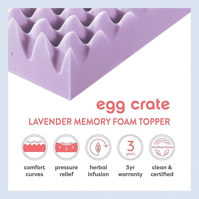 Best Price Mattress 2 Inch Egg Crate Memory Foam Mattress Topper with Soothing Lavender Infusion, CertiPUR-US Certified, Dorm Essentials, Twin XL