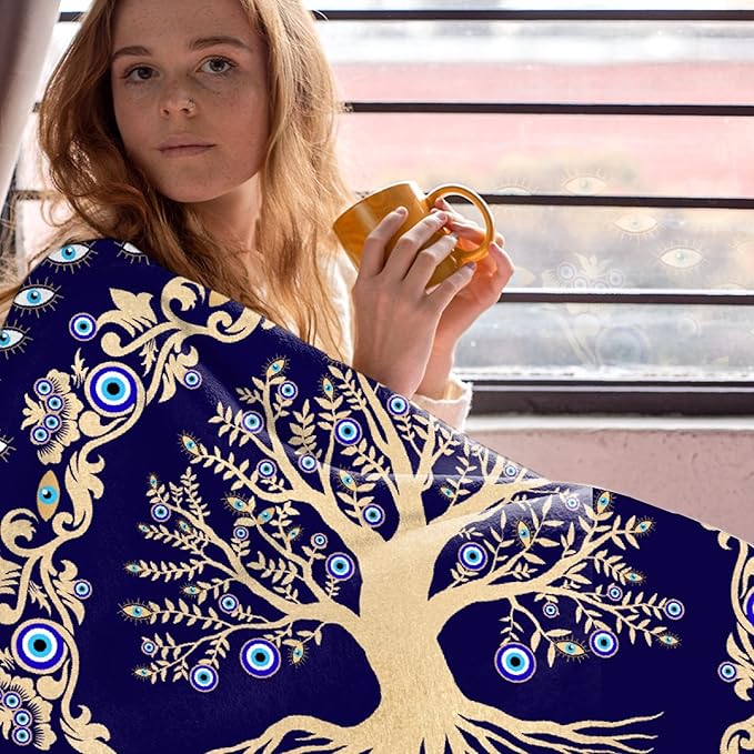 Evil Eyes Throw Blanket|Evil Eye Decor for Boys Girls|Plush Cozy Warm Tree Of Life Blanket Couch Sofa Bed|Magic Evil Eye Pattern,50''x60'' Spiritual Evil Eye Teens