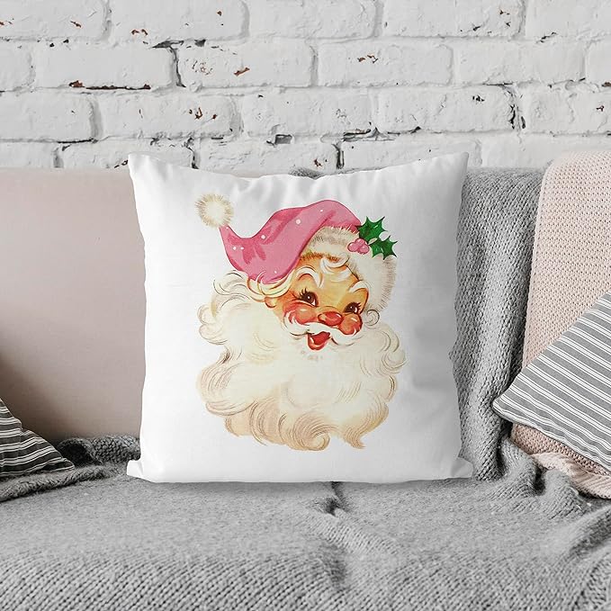 DOTAIN Pink Christmas Decor - 18x18 Vintage Santa Throw Pillow Covers
