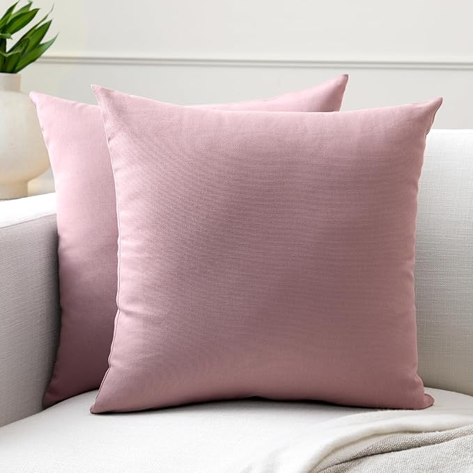 Encasa XO Throw Pillow Covers 24x24 in Set of 2 Mauve | No Inserts | Cotton Pillow Covers for Living Room, Bed, Sofa, Couch | Decorative Cushion Covers with Improved Zippers