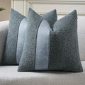 Pack of 2 Faux Leather Boucle Throw Pillow Covers 18"x18" Blue Chic Accents Textured Square Decorative Pillow Cases for Living Room Couch Bed Farmhouse Boho Home Decor