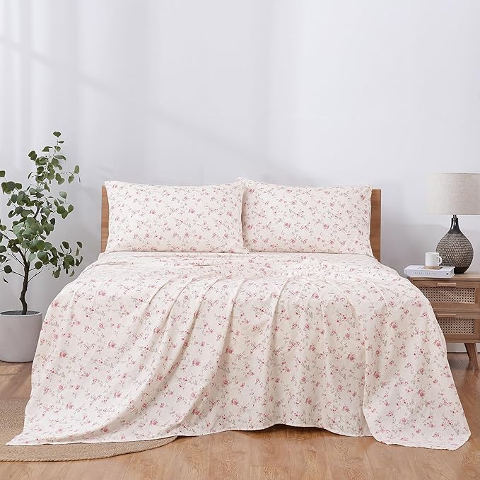 Modern Threads 4-Piece Ultra Soft Microfiber Bed Sheets Set, Wrinkle Free Sheets with Deep Pockets Fitted Sheet, Flat Sheet & Pillowcases, Lightweight Breathable Bedding, Floral Rose, Full
