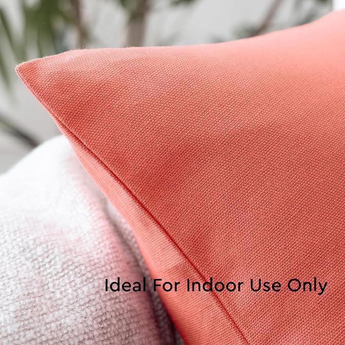 Encasa XO Throw Pillow Covers 16x16 in Set of 2 Coral | No Inserts | Cotton Pillow Covers for Living Room, Bed, Sofa, Couch | Decorative Cushion Covers with Improved Zippers