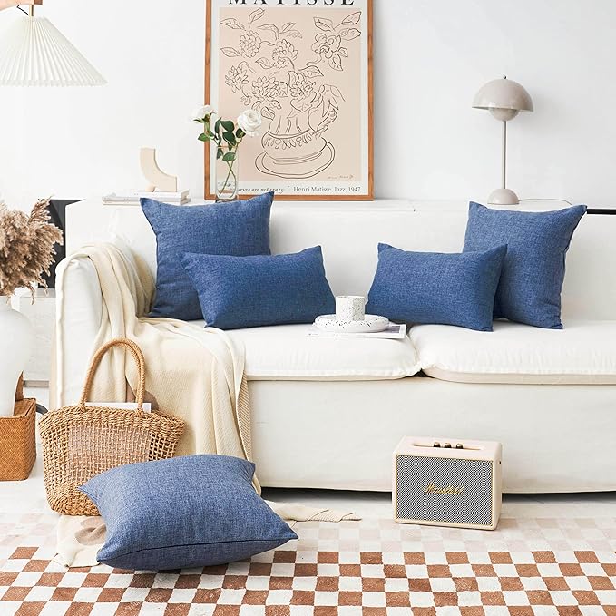 Home Brilliant Linen Decorative Pillow Cover Burlap Denim Throw Pillow Covers for Couch Sofa, 22x22 inch, 55x55 cm, Navy Blue