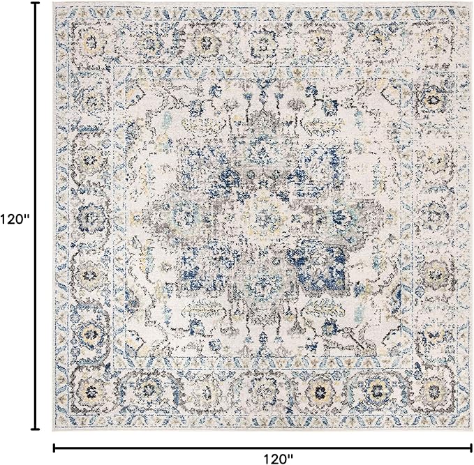 SAFAVIEH Madison Collection Area Rug - 10' Square, Grey & Ivory, Snowflake Medallion Distressed Design, Non-Shedding & Easy Care, Ideal for High Traffic Areas in Living Room, Bedroom (MAD603F)
