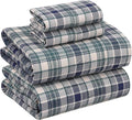 RUVANTI 100% Cotton King Size Sheets Set, 4 Pieces, Soft & Breathable Percale Weave Bedding, Deep Pocket 16", Hotel Standard, Crisp Cool Feel, Durable, Perfect Plaid Bed Sheet, Greenish Blue Plaid