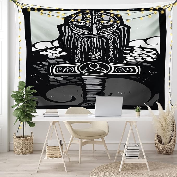 Lunarable Viking Tapestry, Thor Son of Odin Monochrome Design Guardian of Asgard Scandinavian Culture, Wide Wall Hanging for Bedroom Living Room Dorm, 80" X 60", Black White
