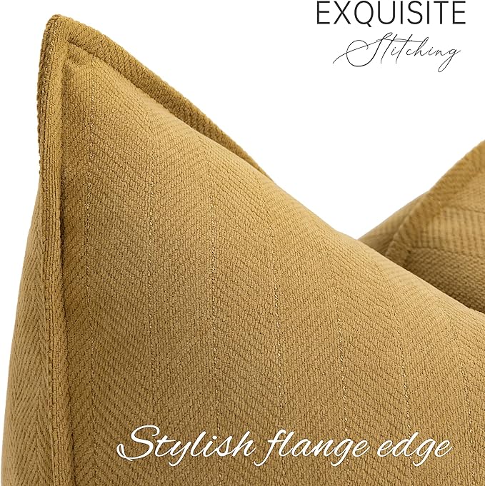 ZWJD Mustard Yellow Throw Pillow Covers 24x24 Set of 2 Chenille Pillow Covers with Elegant Design Soft and Luxurious Decorative Throw Pillows for Couch, Bed, and Home Decor