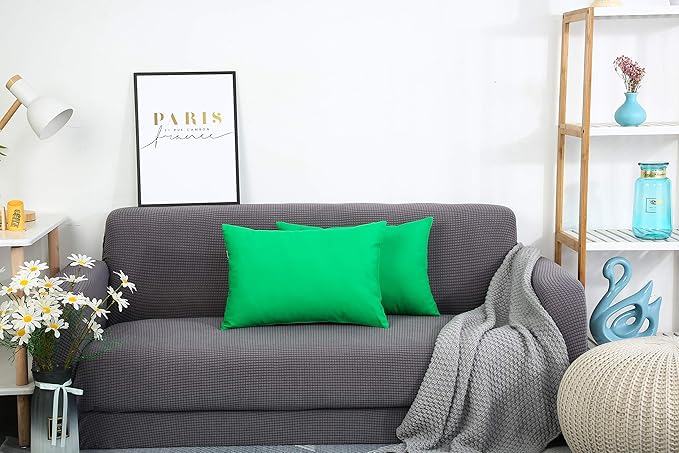TangDepot Handmade Decorative Solid 100% Cotton Canvas Throw Pillow Covers/Pillow Shams, (12"x20", Bright Green)