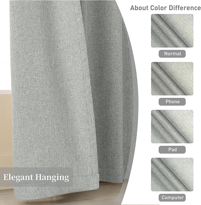 KangBang Gray Blackout Curtains 96 Inches Long, Extra Long Linen Woven Textured Modern Linen Drapes for Living Room Offices, 4-Way Hanging &Light Blocking(2 Panel Sets,52x96 Inch)