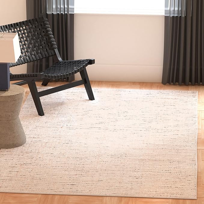 SAFAVIEH Abstract Collection Accent Rug - 4' Square, Ivory & Blue, Handmade Wool, Ideal for Living Room, Bedroom, Dining Room (ABT468M-4SQ)