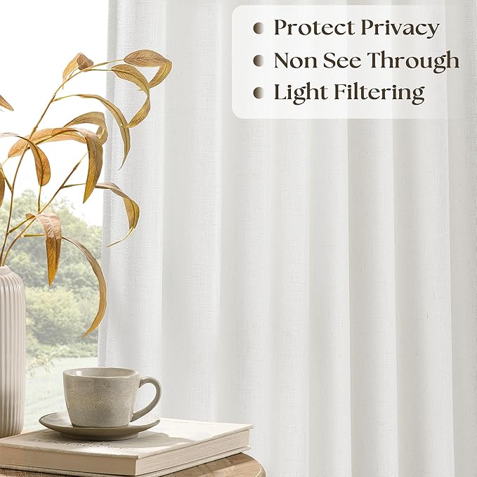Extra Wide 100 Inch Wide Ivory White Pinch Pleated Linen Curtains 84 Inches Long for Patio Sliding Glass Door 100 Inch Width Pleated Drapes with Hooks Rings 100x84 Curtain for Living Room 1 Panel