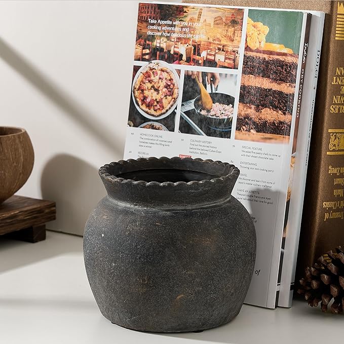 SIDUCAL Ceramic Flower Vase with Wide Mouth Lace, 5.1 Inch Pottery Rustic Farmhouse Boho Vases, Small Terracotta Vase for Home Decor, Table, Living Room, Bathroom, Shelf, Wedding, Bronze