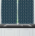 Lunarable Rhombus Print Kitchen Curtains, Nautical Layout of Anchor and Pattern Marine Life Items, Window Drapes 2 Panel Set for Kitchen Cafe Decor, 55" x 24", Dark Petrol Blue Ivory