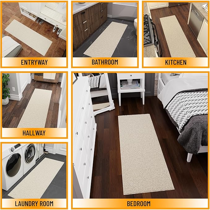 Ottomanson 3' x 6' Shaggy Runner Rug - Plush & Cozy Non-Slip Carpet for Bedroom, Living Room, Bathroom & Entryway - Durable & High-Traffic Friendly for Hallways & Dorms, Cream